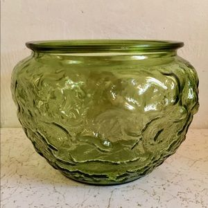 Mid Century Avocado Green Stippled Glass Vase